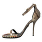 Brown Exotic Leather Crystal Sandals Shoes