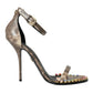 Brown Exotic Leather Crystal Sandals Shoes