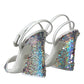 White Silver Sequin Ankle Strap Sandals Shoes