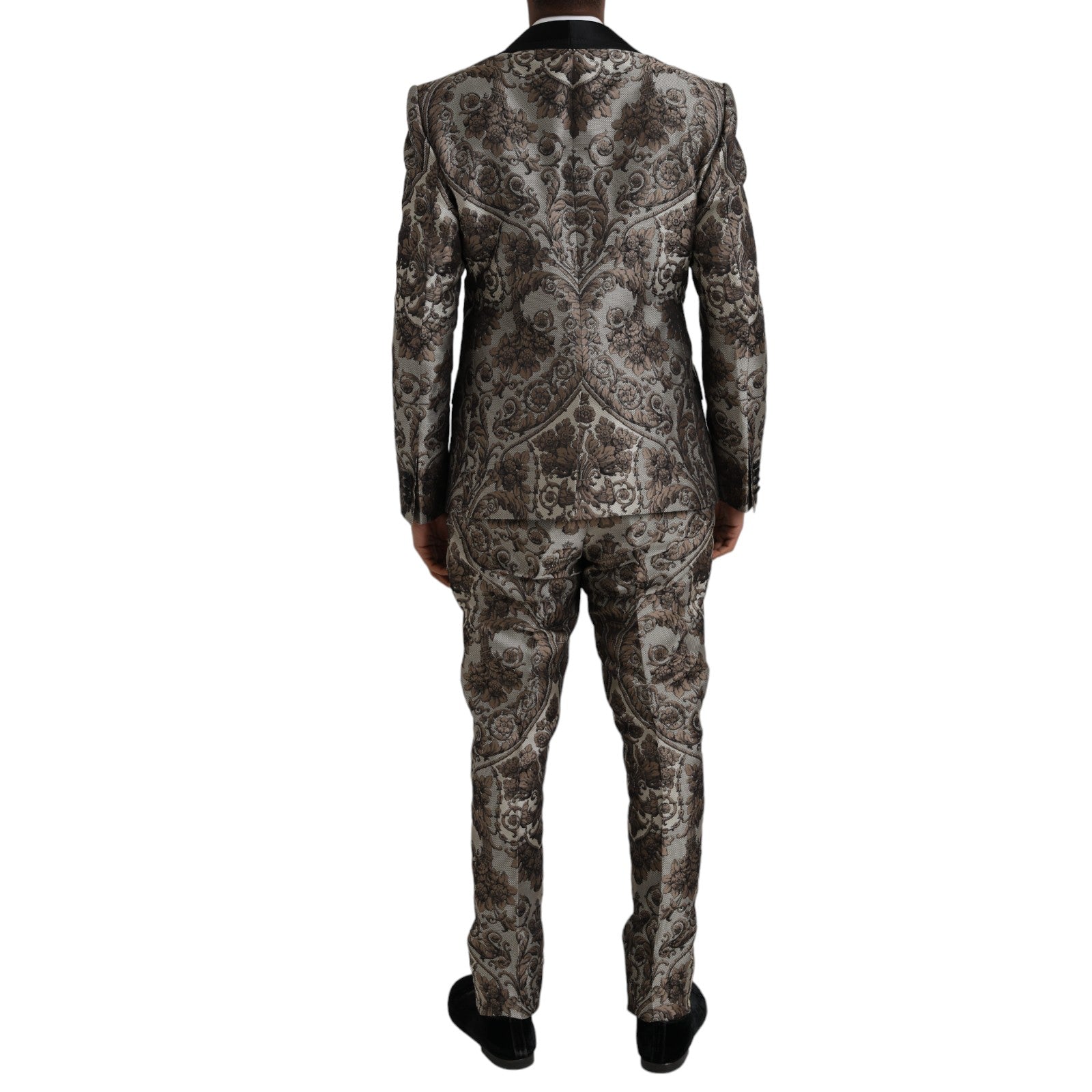 Brauner, floraler Jacquard-Anzug, 3-teilig