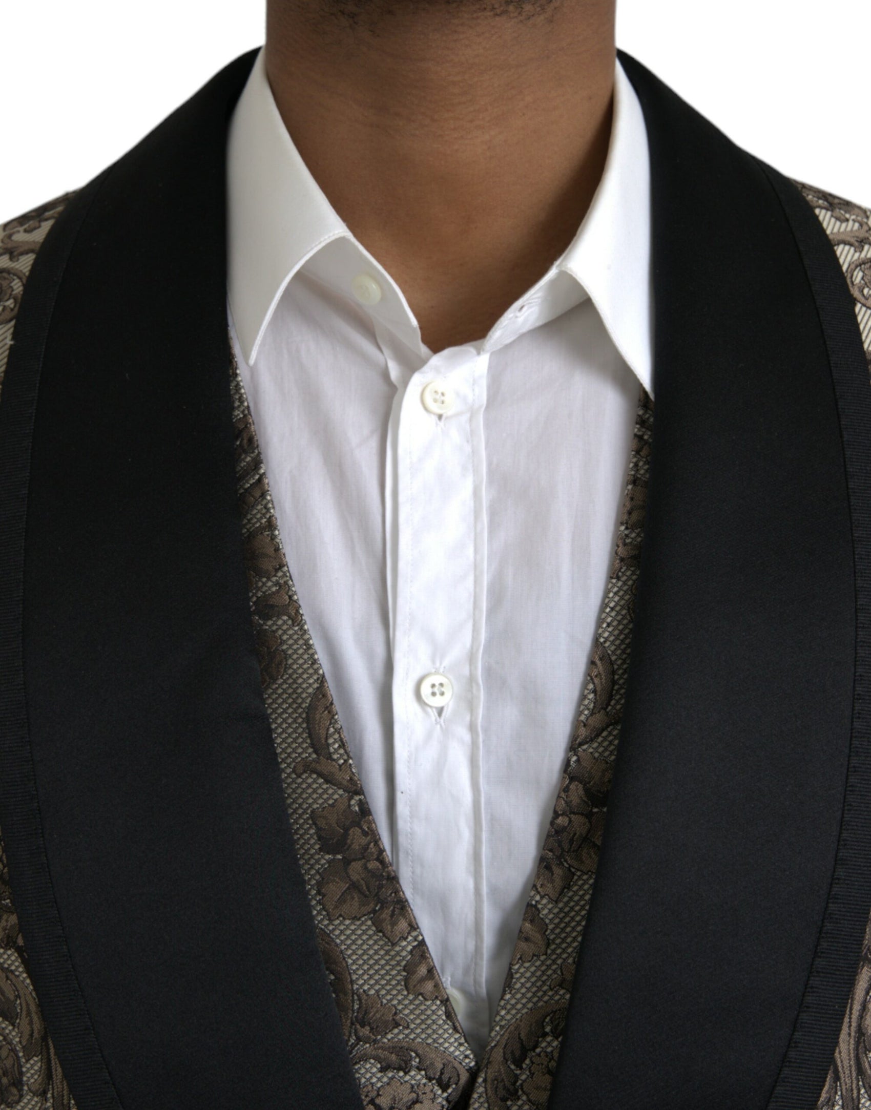 Brauner, floraler Jacquard-Anzug, 3-teilig