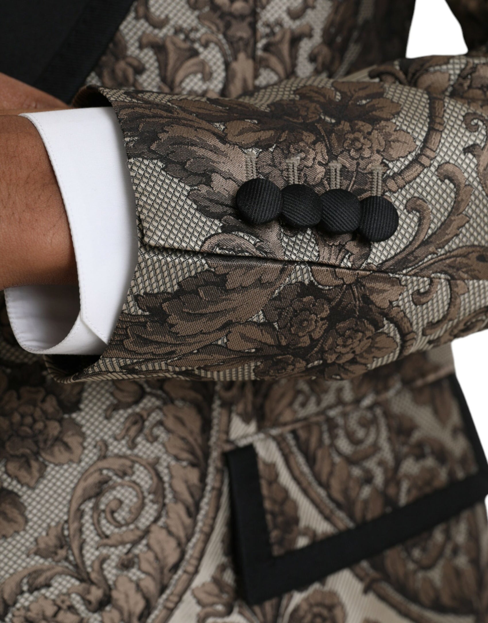 Brauner, floraler Jacquard-Anzug, 3-teilig