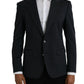 Dark Blue Cotton Single Breasted Coat Blazer