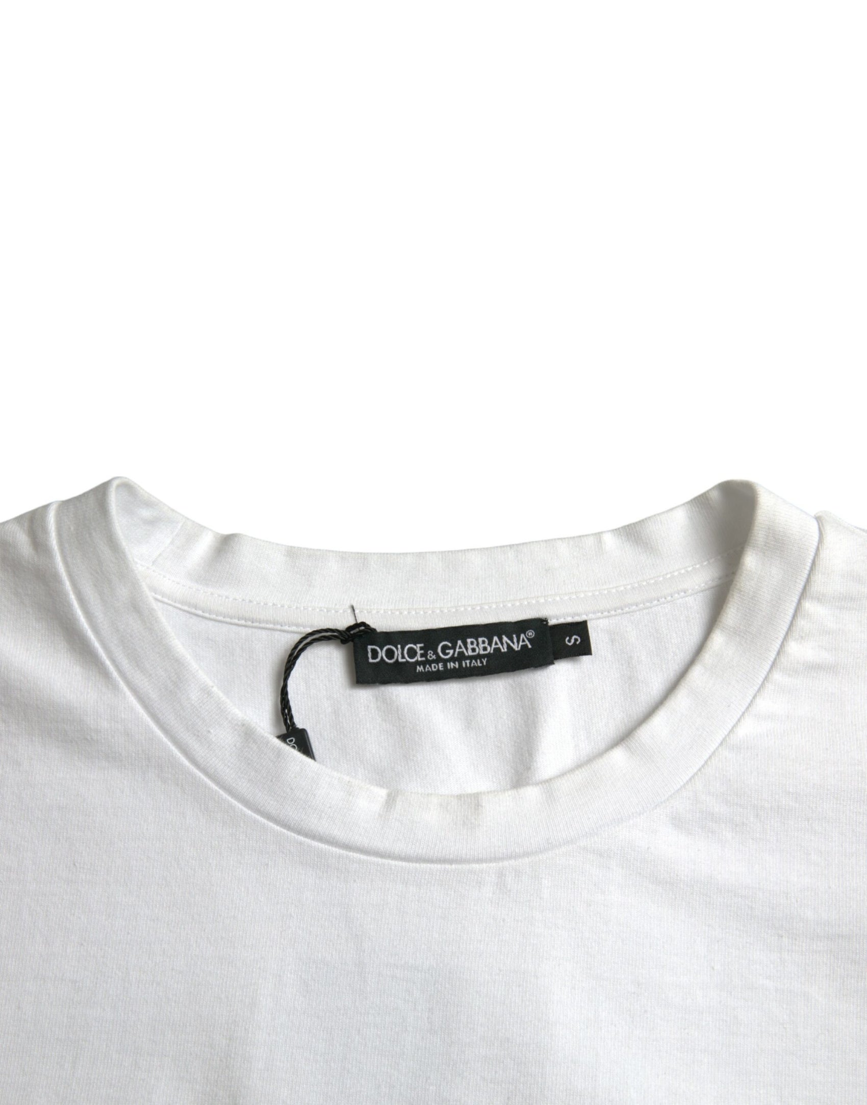 Weißes Amor Heart Baumwoll-T-Shirt mit Rundhalsausschnitt und kurzen Ärmeln
