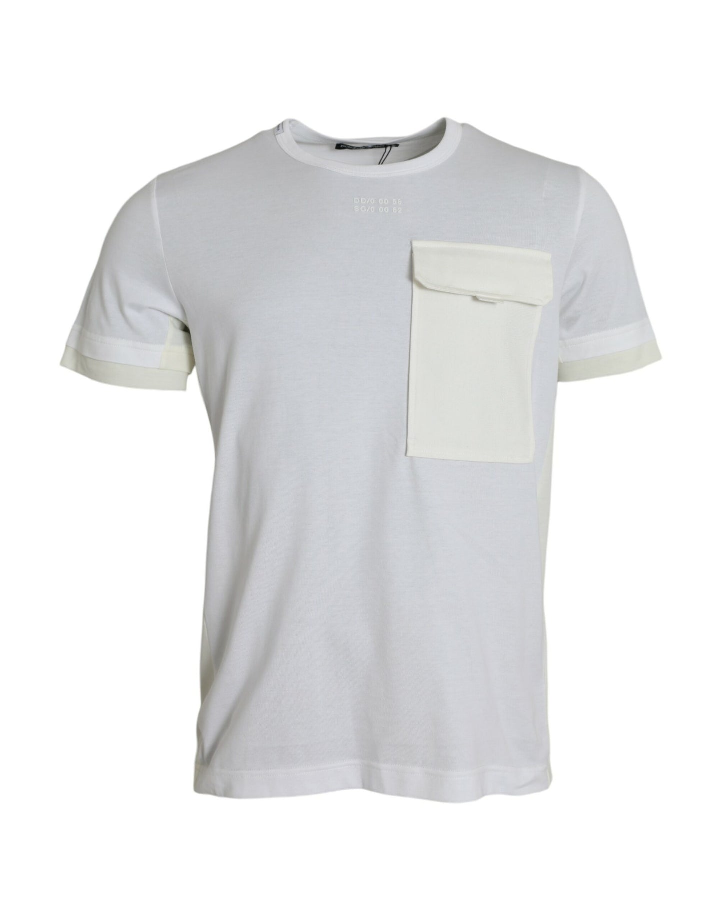 Weißes Baumwoll-T-Shirt mit kurzen Ärmeln und Tasche