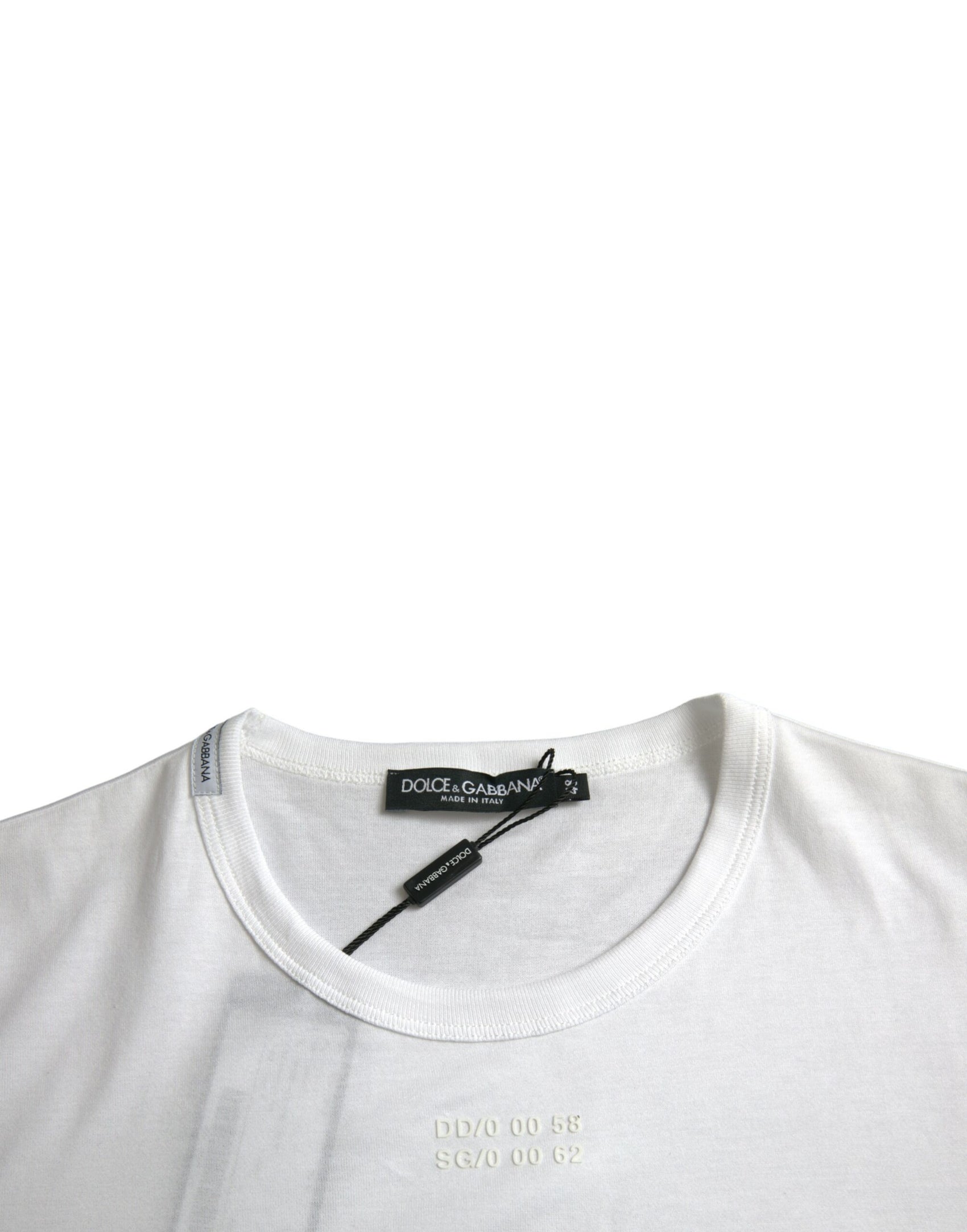 Weißes Baumwoll-T-Shirt mit kurzen Ärmeln und Tasche