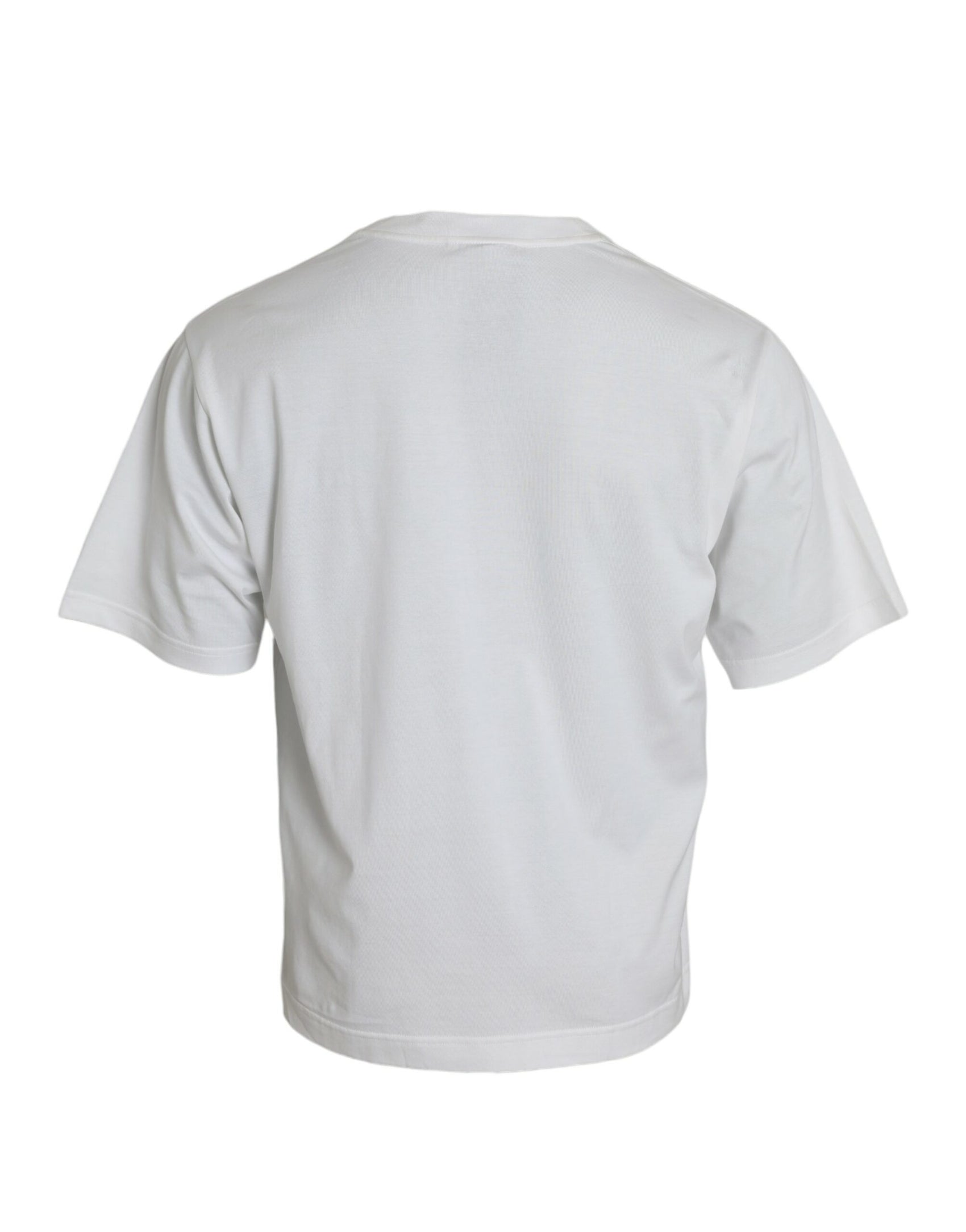 Weißes verziertes T-Shirt aus Baumwolle mit Rundhalsausschnitt