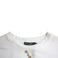 Weißes verziertes T-Shirt aus Baumwolle mit Rundhalsausschnitt