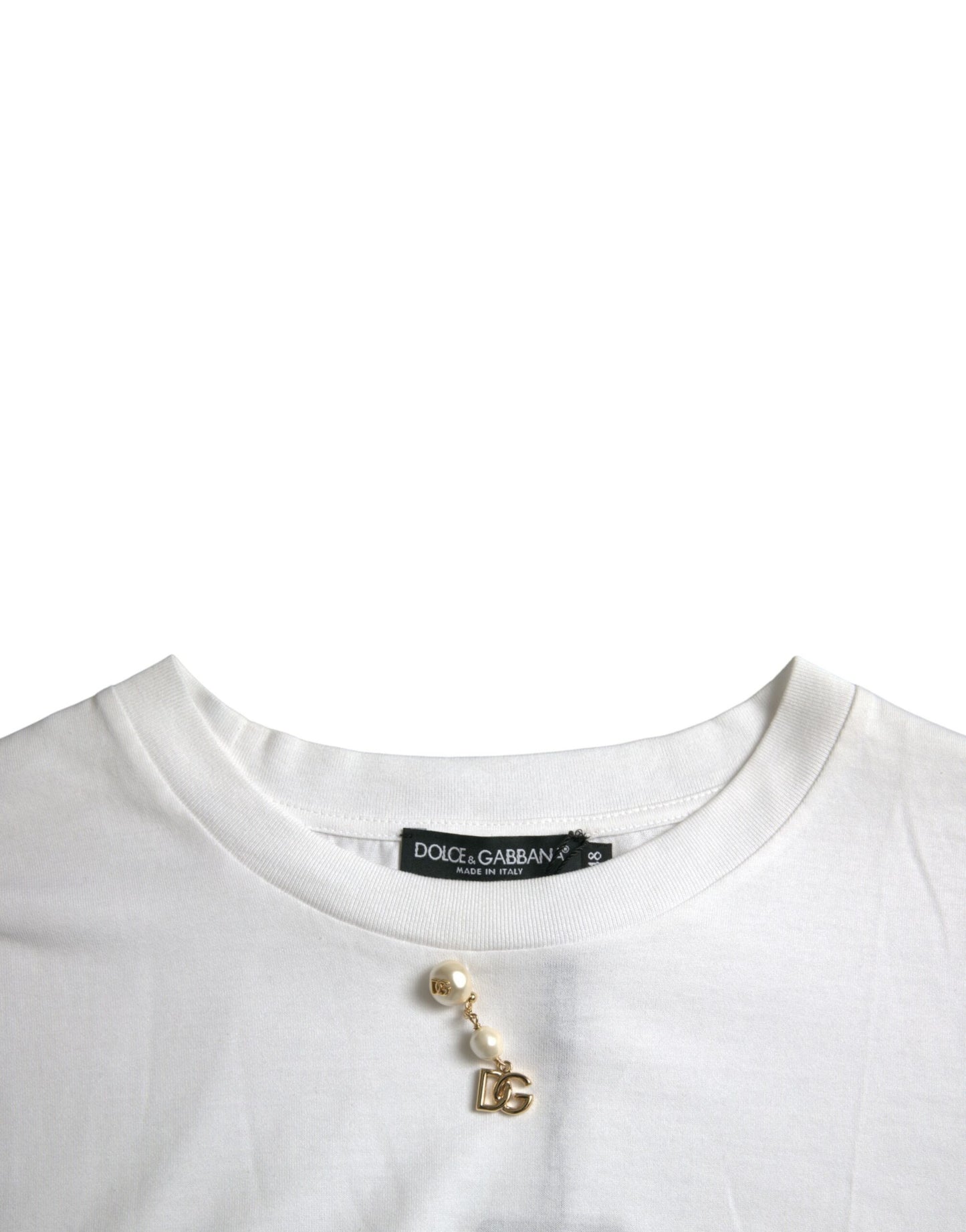 Weißes verziertes T-Shirt aus Baumwolle mit Rundhalsausschnitt
