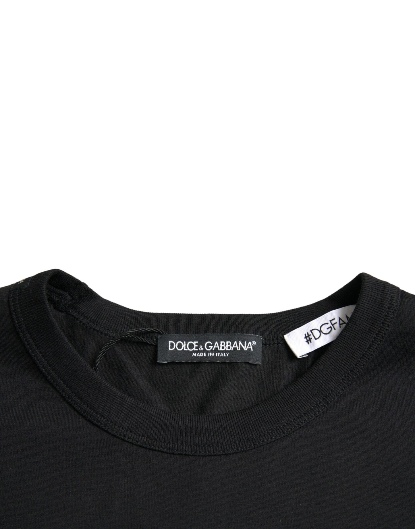 Schwarzes #DGFamily Baumwoll-T-Shirt mit Rundhalsausschnitt