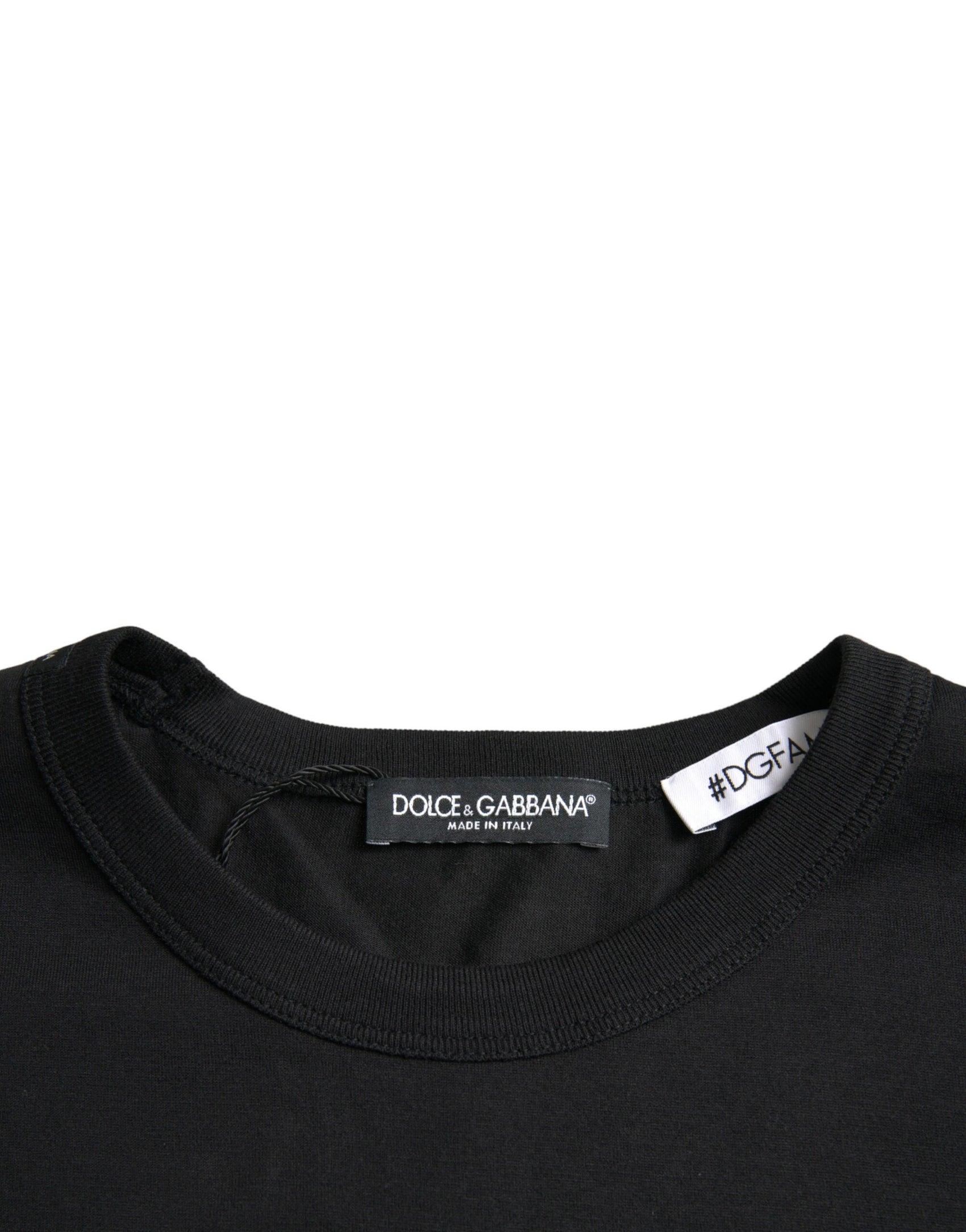 Schwarzes #DGFamily Baumwoll-T-Shirt mit Rundhalsausschnitt