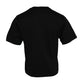 Schwarzes verziertes T-Shirt aus Baumwolle mit Rundhalsausschnitt