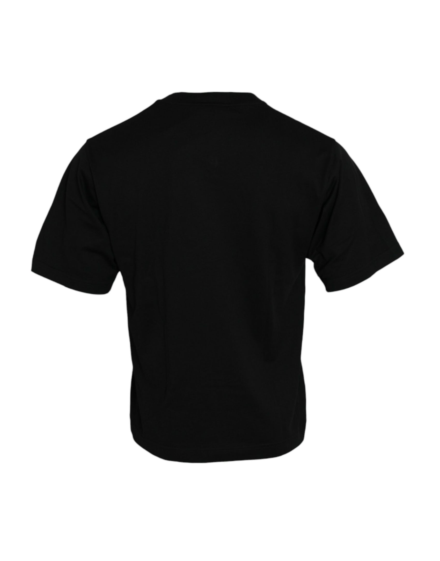 Schwarzes verziertes T-Shirt aus Baumwolle mit Rundhalsausschnitt