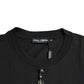 Schwarzes verziertes T-Shirt aus Baumwolle mit Rundhalsausschnitt