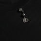 Schwarzes verziertes T-Shirt aus Baumwolle mit Rundhalsausschnitt