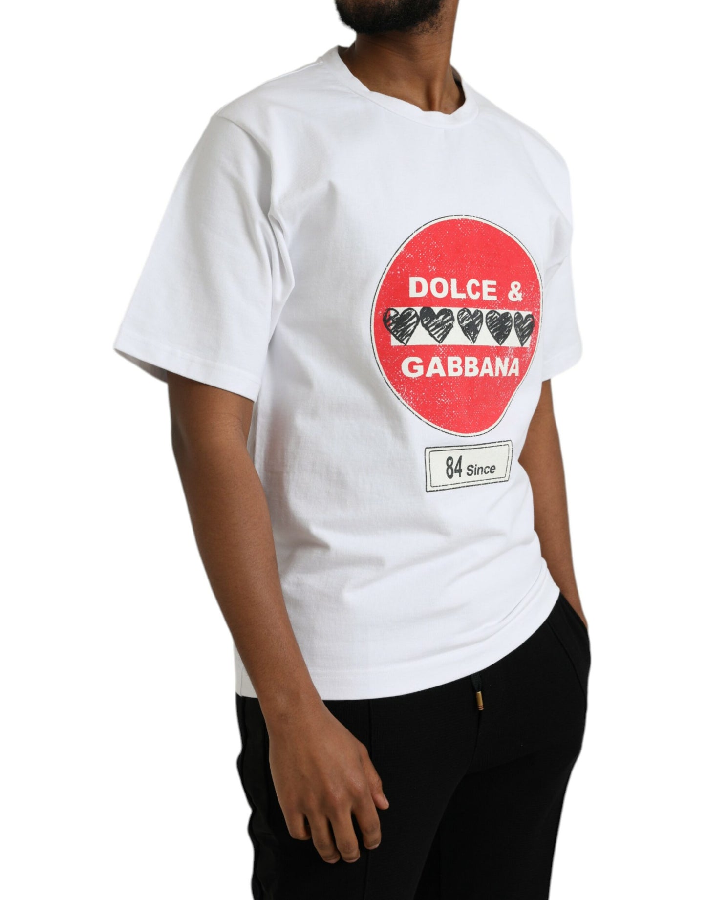 Weißes Amor Heart Baumwoll-T-Shirt mit Rundhalsausschnitt und kurzen Ärmeln