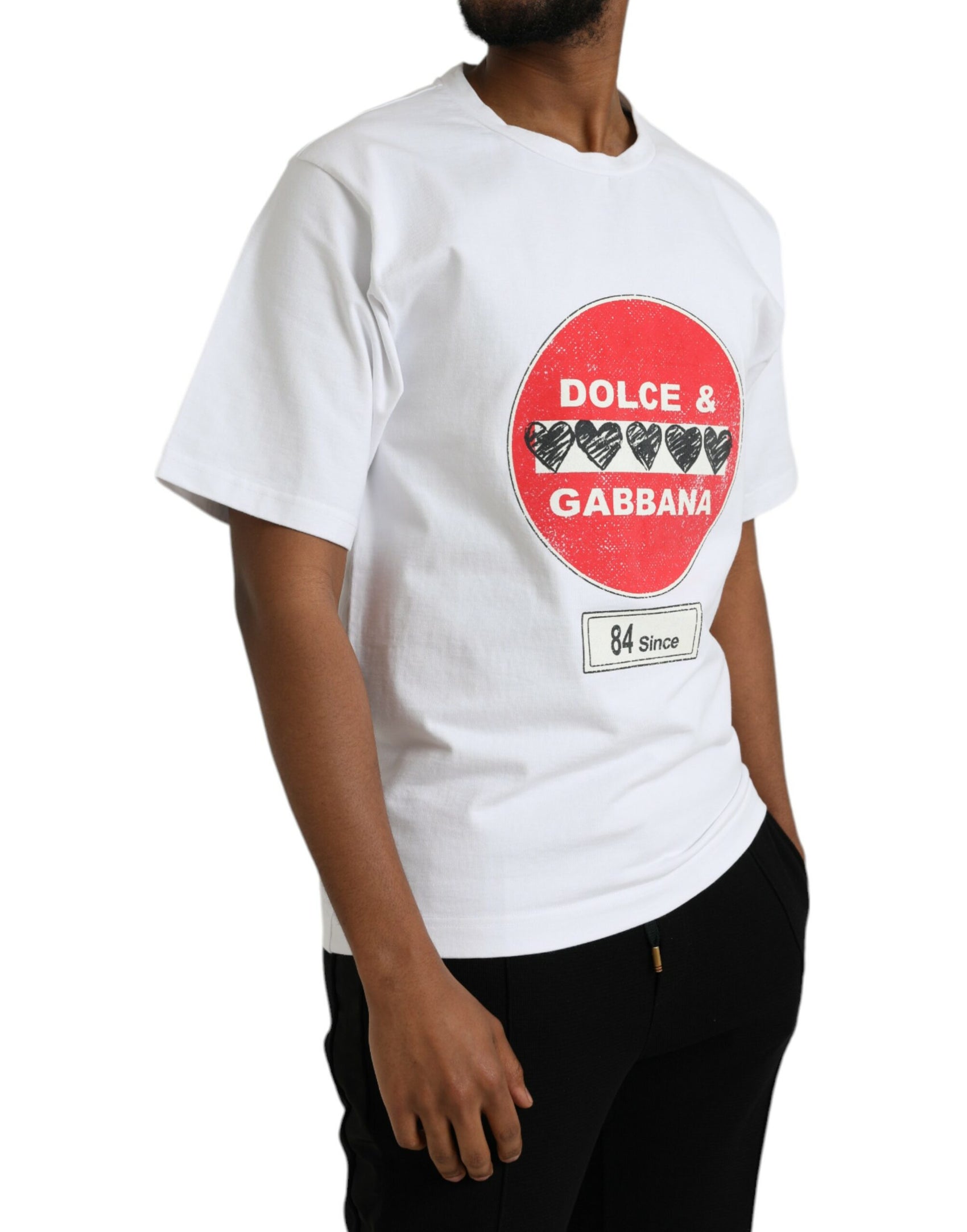 Weißes Amor Heart Baumwoll-T-Shirt mit Rundhalsausschnitt und kurzen Ärmeln