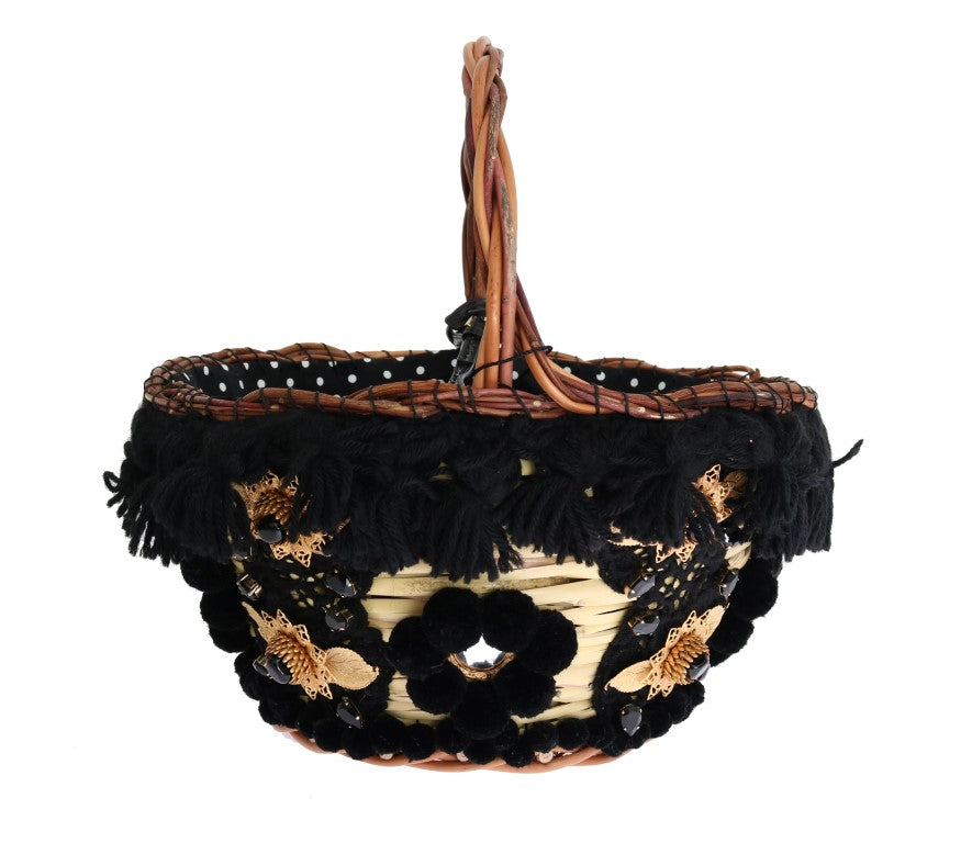 Schicke Stroh-Beuteltasche in Schlangenlederoptik in Beige und Schwarz