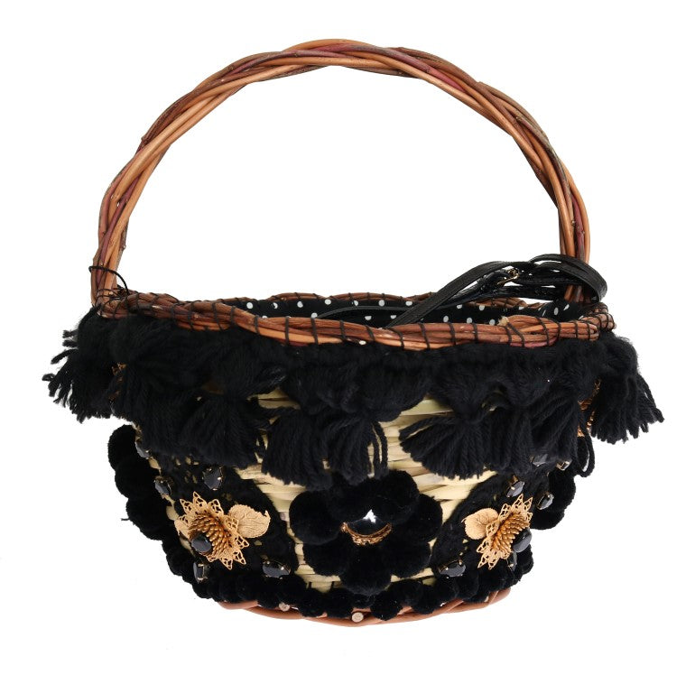 Schicke Stroh-Beuteltasche in Schlangenlederoptik in Beige und Schwarz