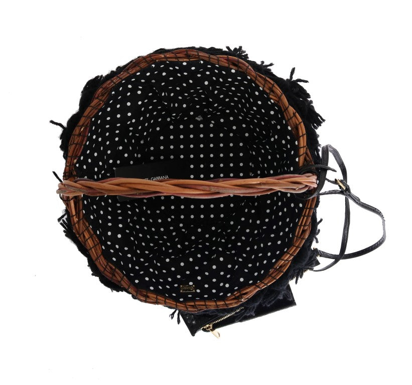 Schicke Stroh-Beuteltasche in Schlangenlederoptik in Beige und Schwarz