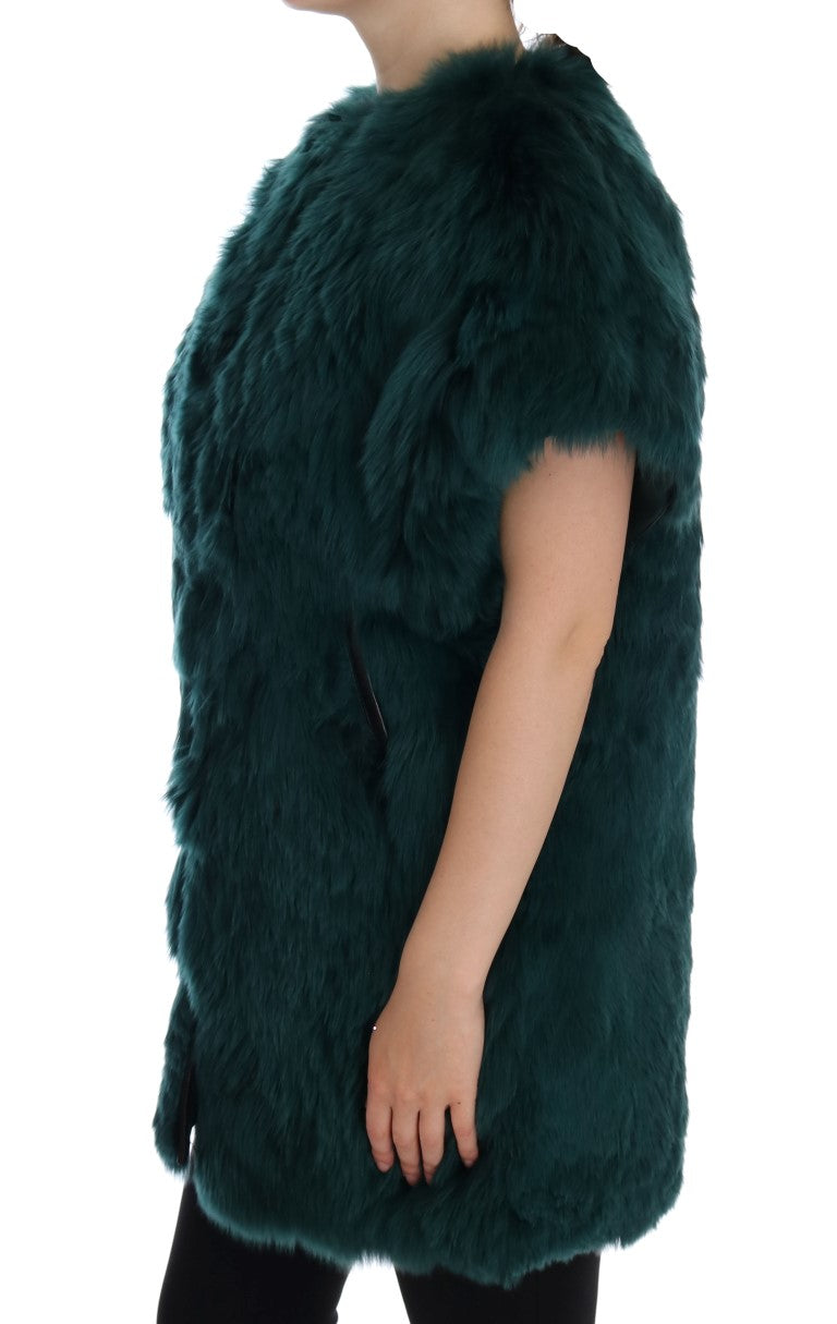 Gilet lungo in pelliccia di alpaca verde squisito