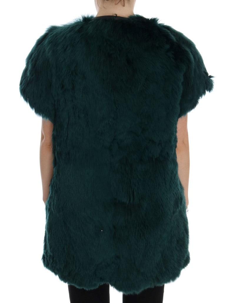 Gilet lungo in pelliccia di alpaca verde squisito
