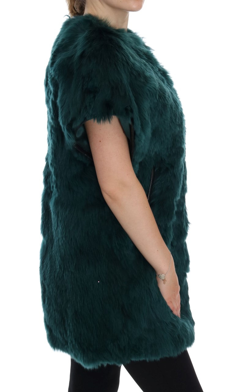 Gilet lungo in pelliccia di alpaca verde squisito