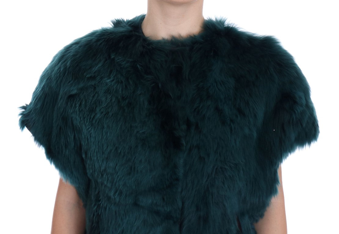 Gilet lungo in pelliccia di alpaca verde squisito