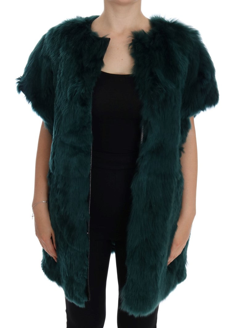Gilet lungo in pelliccia di alpaca verde squisito
