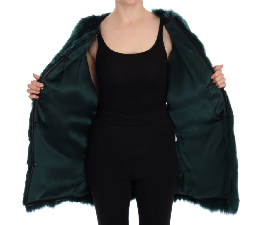 Gilet lungo in pelliccia di alpaca verde squisito