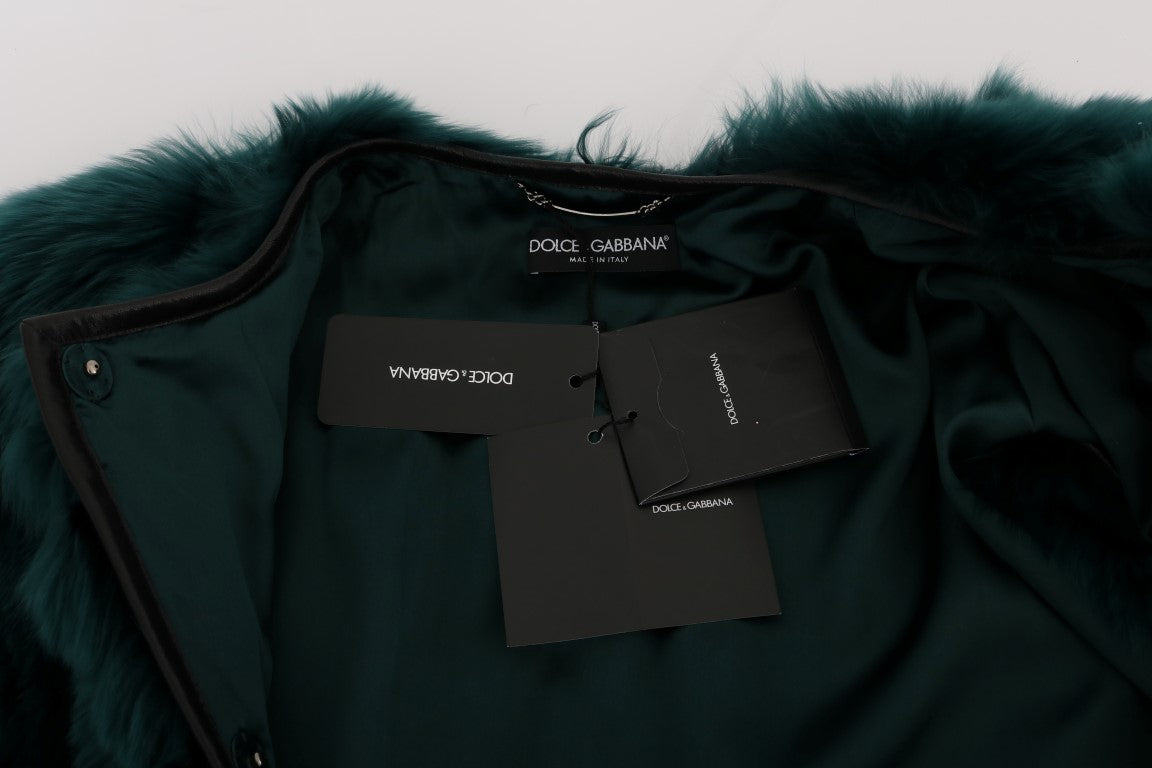Gilet lungo in pelliccia di alpaca verde squisito