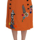 Embellished Wool Skirt in Vivid Orange