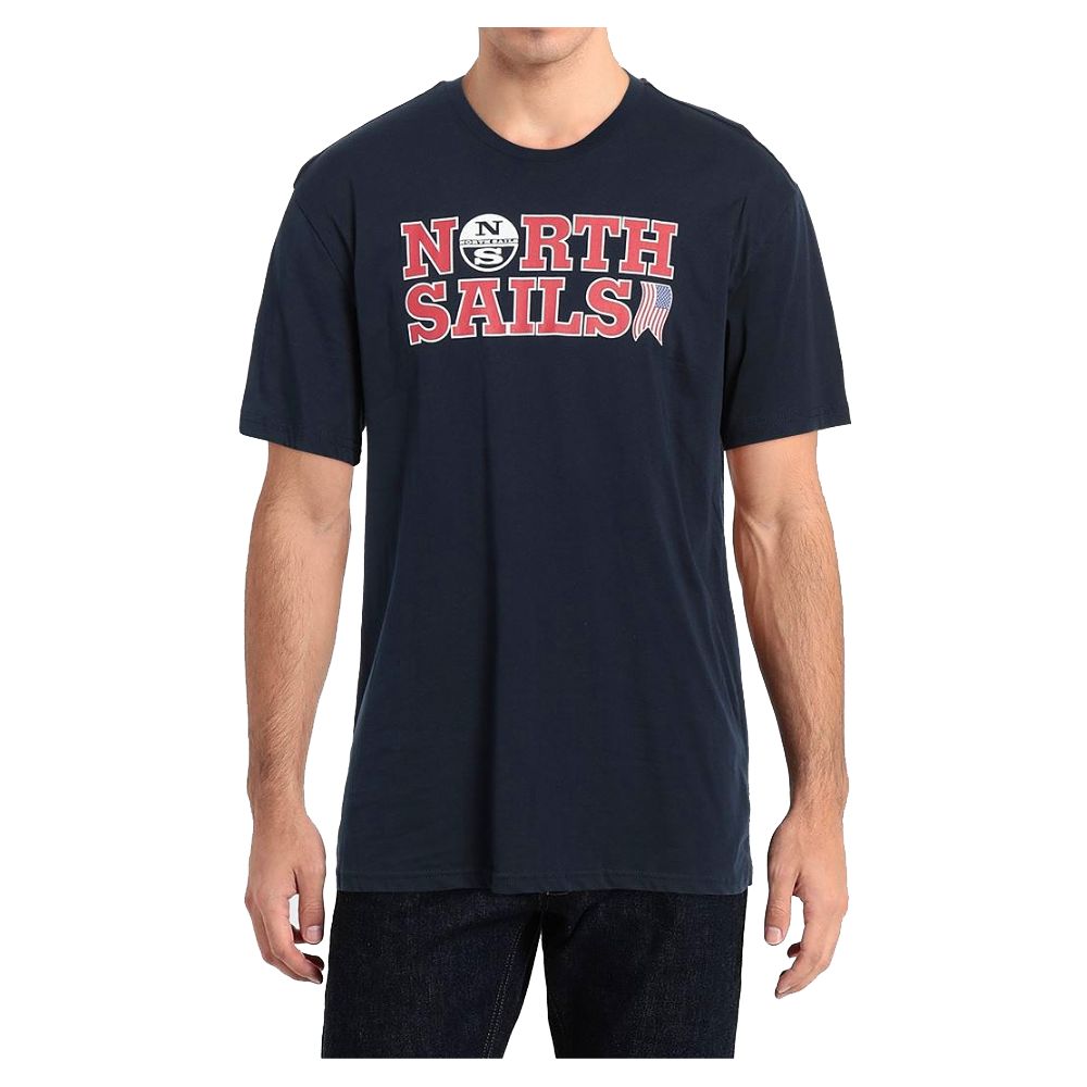 Marineblaues Baumwoll-T-Shirt mit nautischem Nostalgie-Print