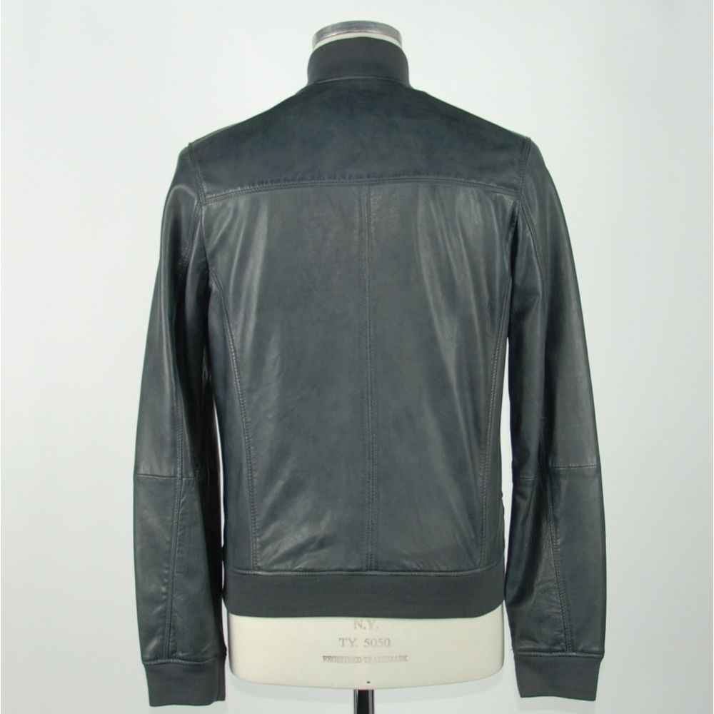 Elegant Blue Leather Jacket for Men