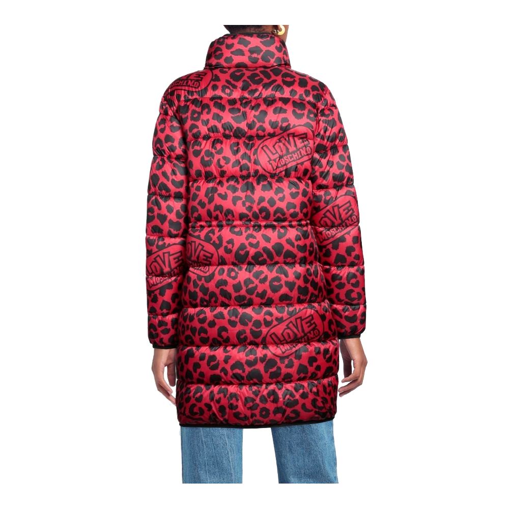 Giacca lunga in piumino con stampa leopardata chic