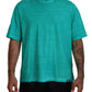 T-shirt a maniche corte in cotone e lino verde chiaro