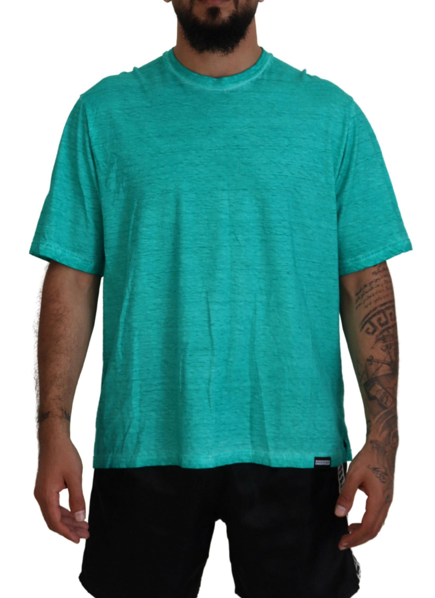 T-shirt a maniche corte in cotone e lino verde chiaro