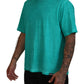 T-shirt a maniche corte in cotone e lino verde chiaro