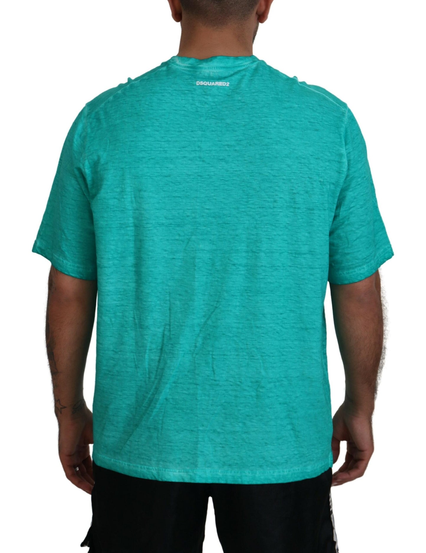 T-shirt a maniche corte in cotone e lino verde chiaro