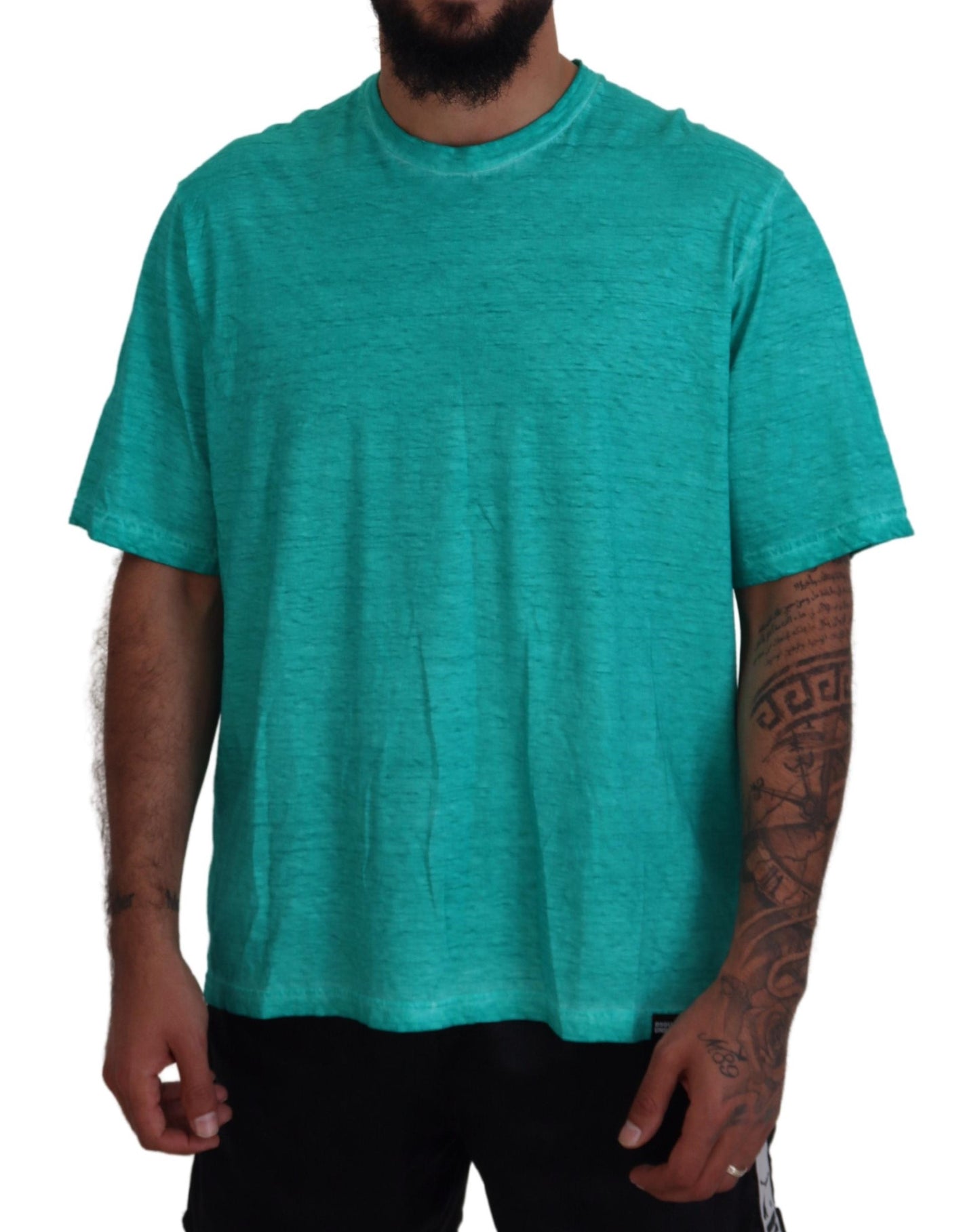 T-shirt a maniche corte in cotone e lino verde chiaro