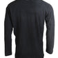 Maglione pullover a maniche lunghe in cotone e lino nero