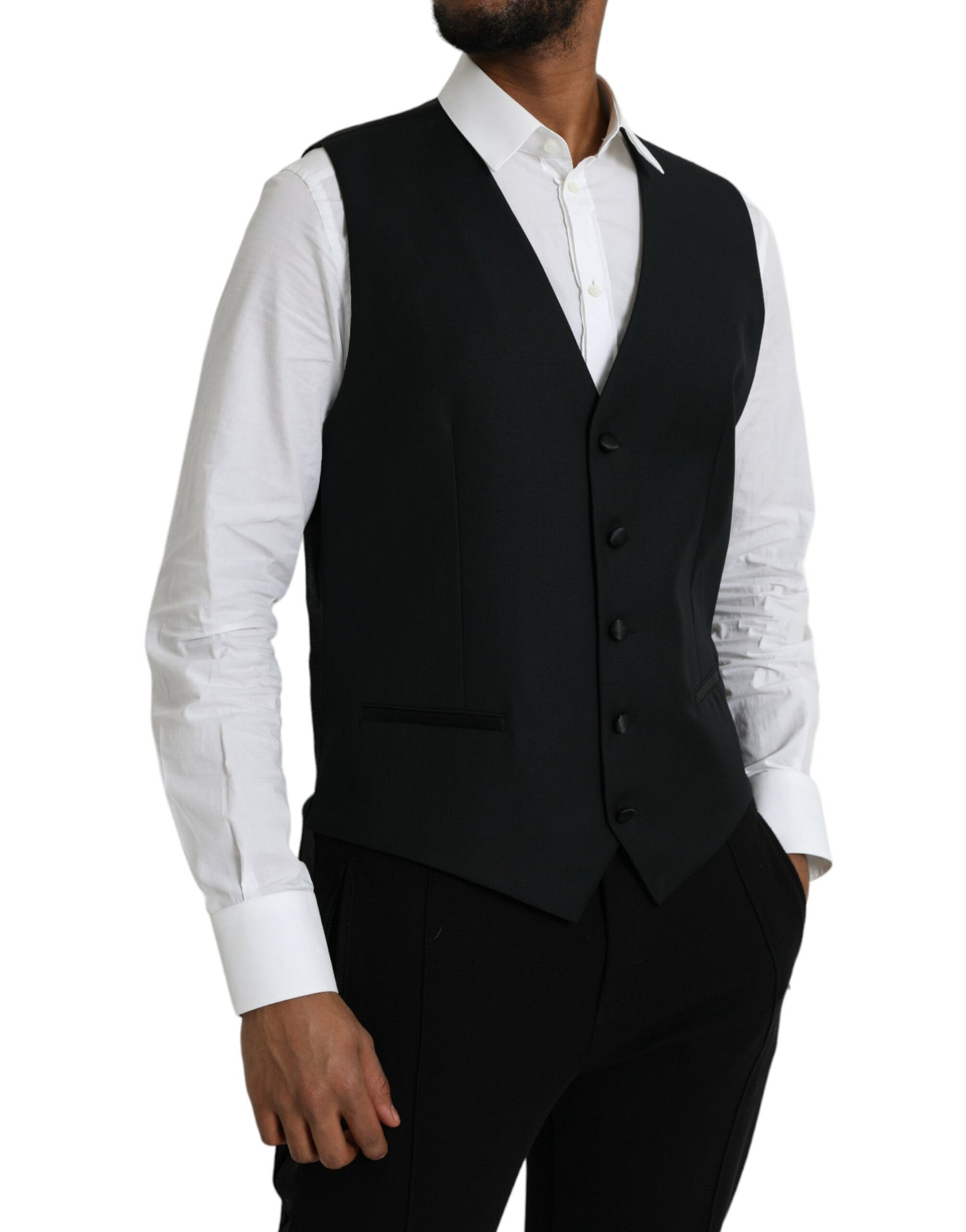 Black Wool Waistcoat Dress Formal Vest