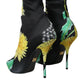 Black Floral Jersey Stretch Ankle Boots Shoes