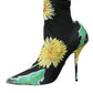 Black Floral Jersey Stretch Ankle Boots Shoes