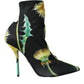 Black Floral Jersey Stretch Ankle Boots Shoes