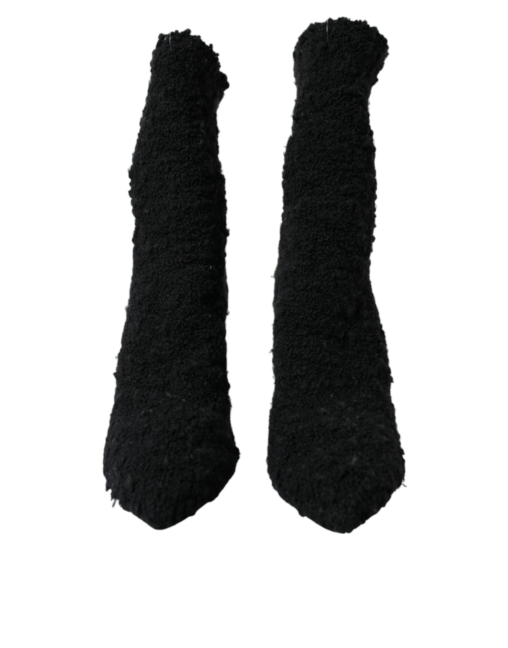 Schwarze Stiletto Heels Mid Calf Stiefel Schuhe