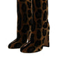 Brown Giraffe Leather Mid Calf Boots Shoes