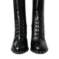 Black Leather Studded Lace Up Boots Shoes