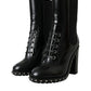 Black Leather Studded Lace Up Boots Shoes