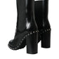 Black Leather Studded Lace Up Boots Shoes